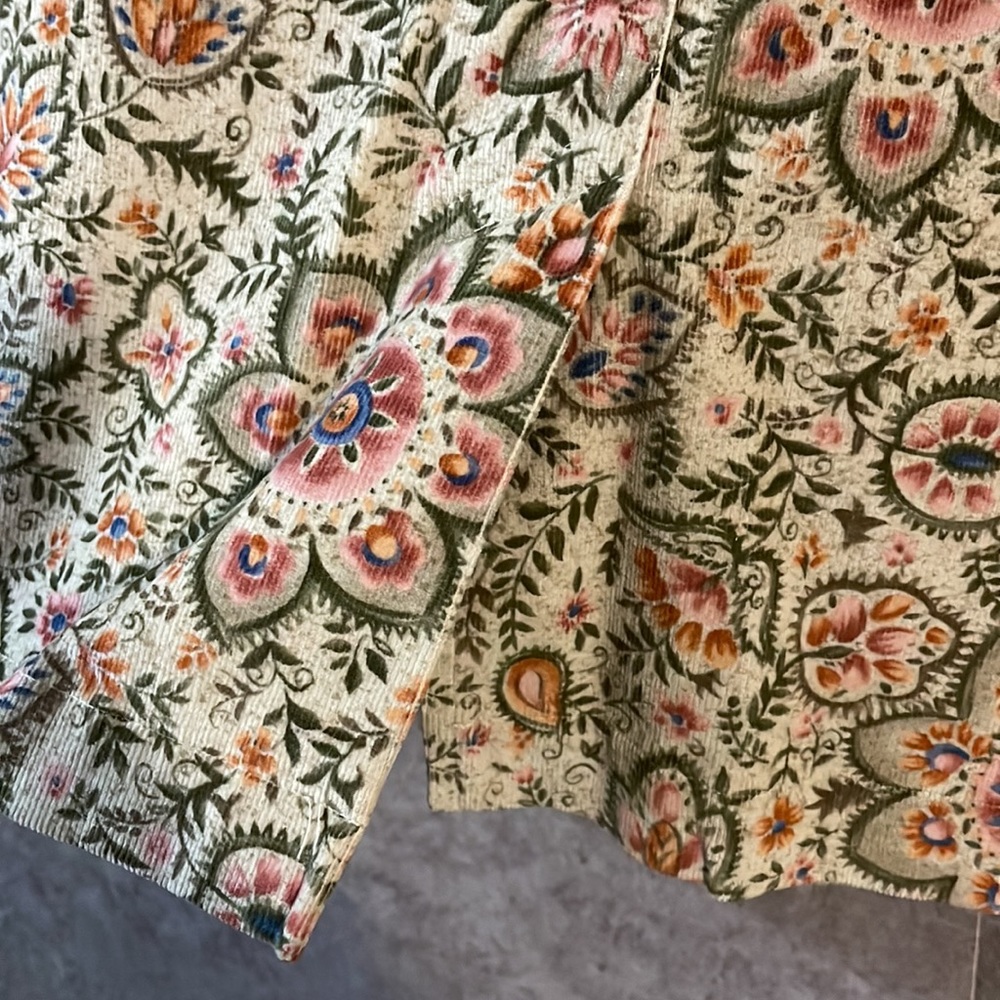 Talbots Cotton Vintage Tan Floral Knee Length Skirt with Slit Corduroy Blush - Picture 3 of 7